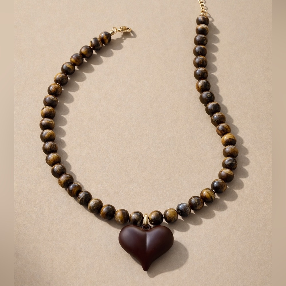 Tiger Eye Beaded Heart Necklace 2026 Fashion Color
